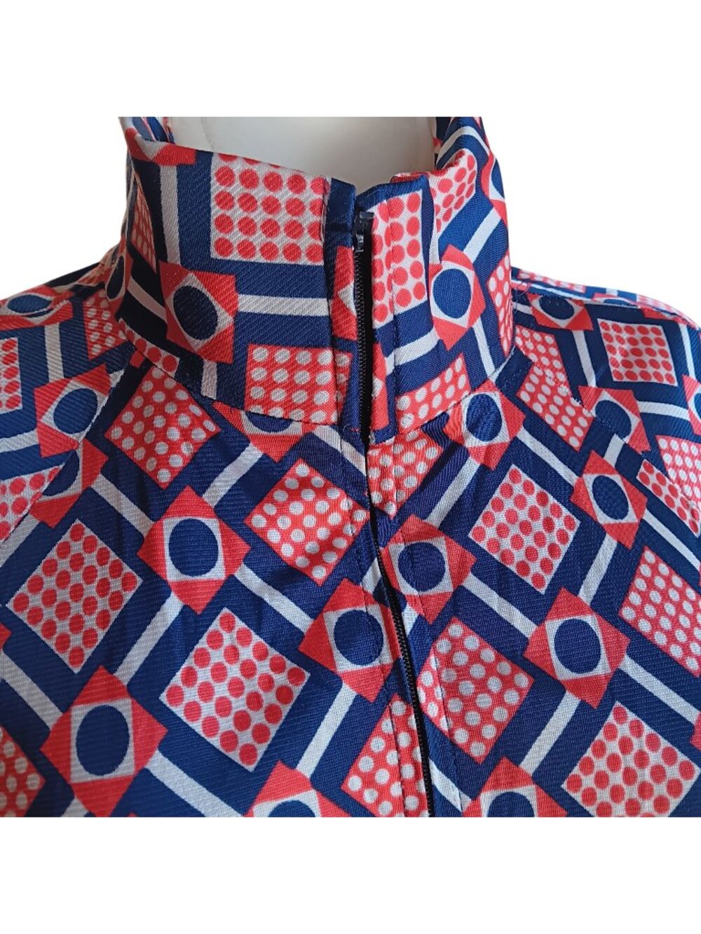 M 1OF1 Vintage Jumpsuit Bellbottom 1970's Zip-Front Mod Geometric Print Handmade